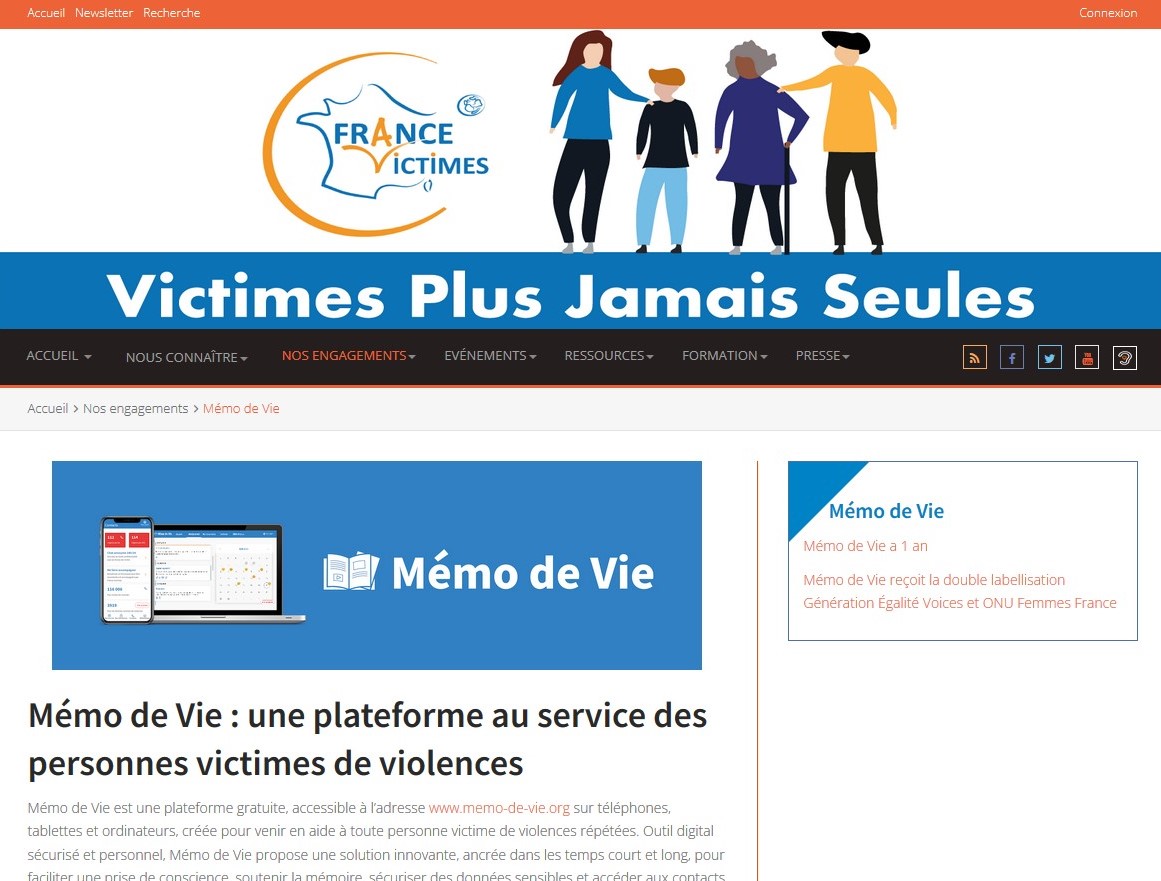 écran mémo de vie site France victimes