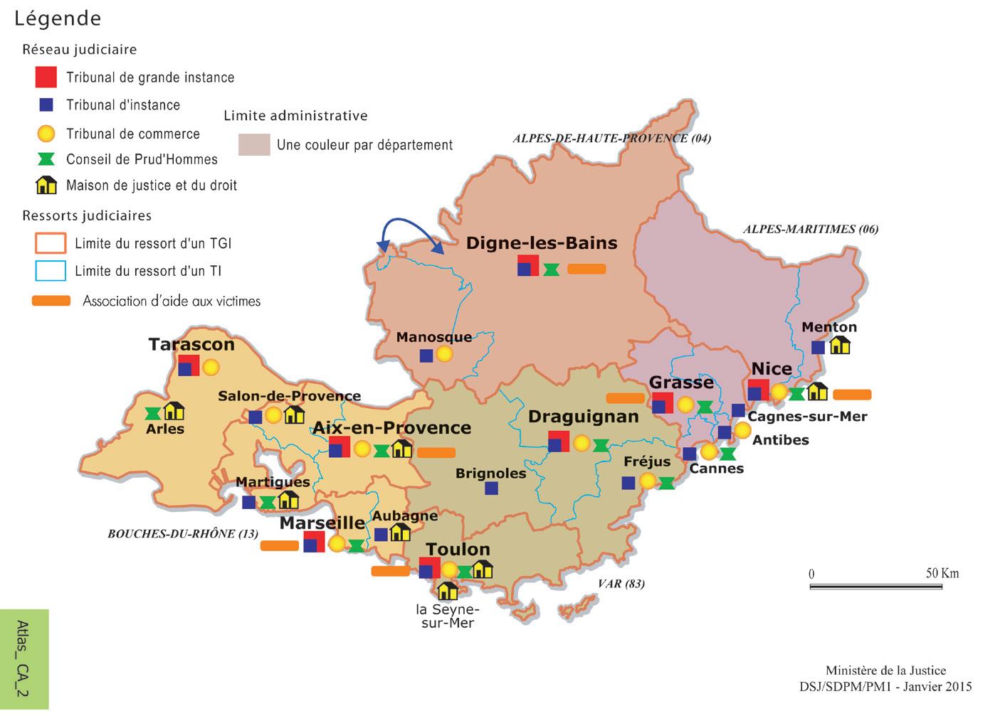 Carte judiciaire du ressort de la cour d'appel d'Aix-en-Provence