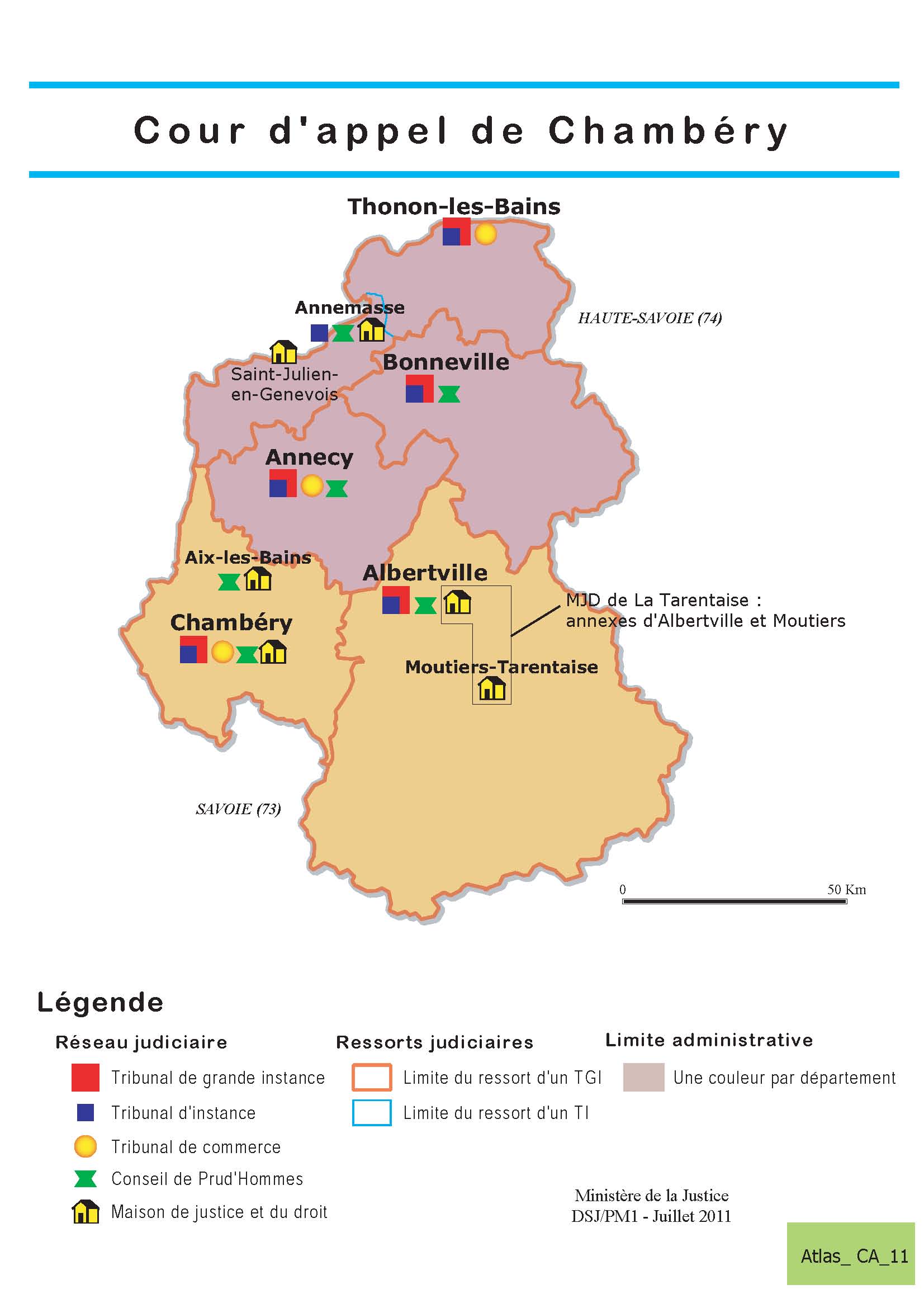 Carte du ressort de la Cour d'Appel de Chambéry