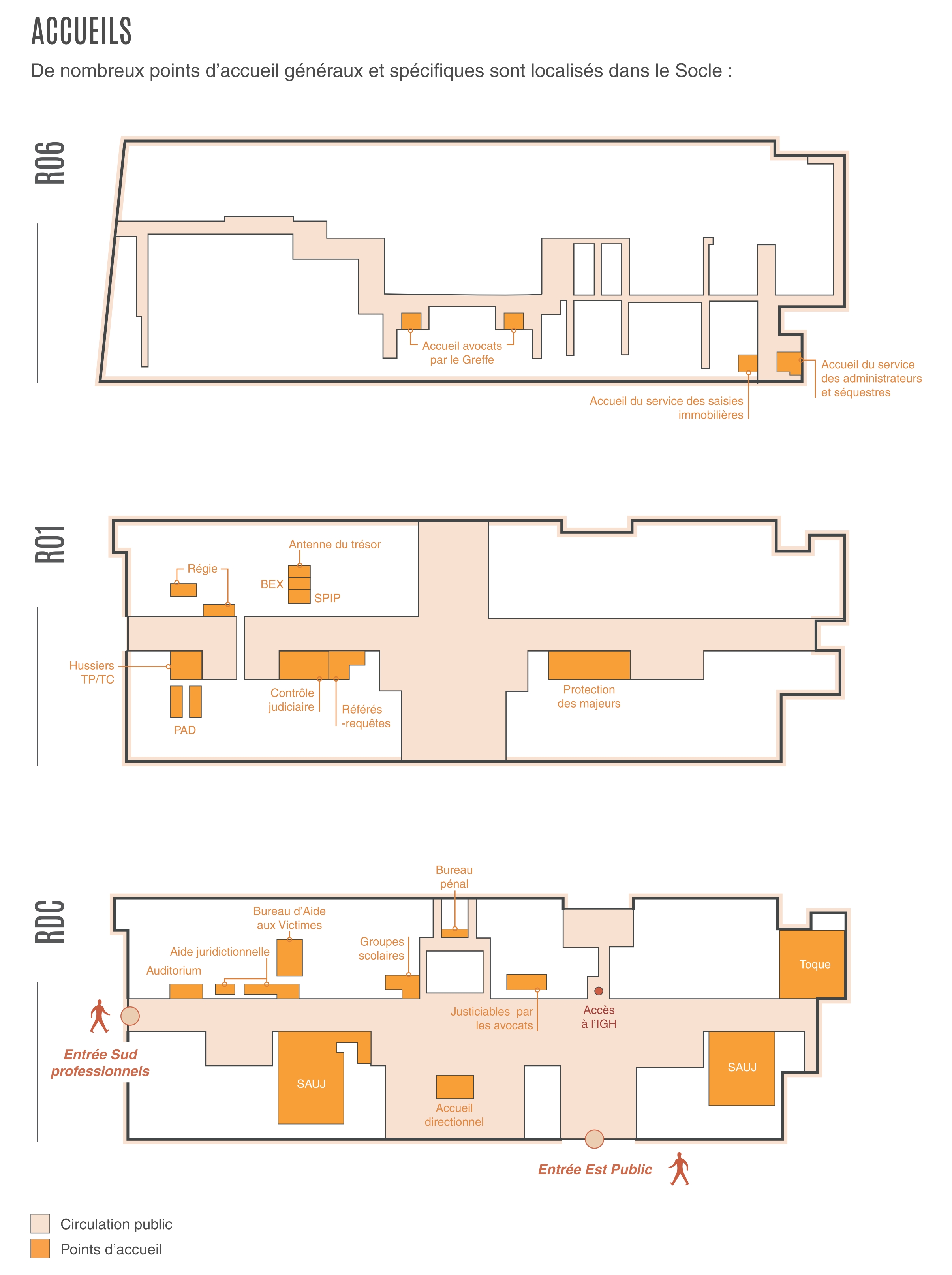 Plan des accueils du Tribunal de Paris