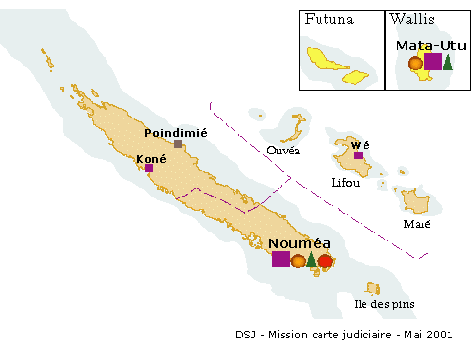 Carte du ressort de la cour d'appel de Nouméa