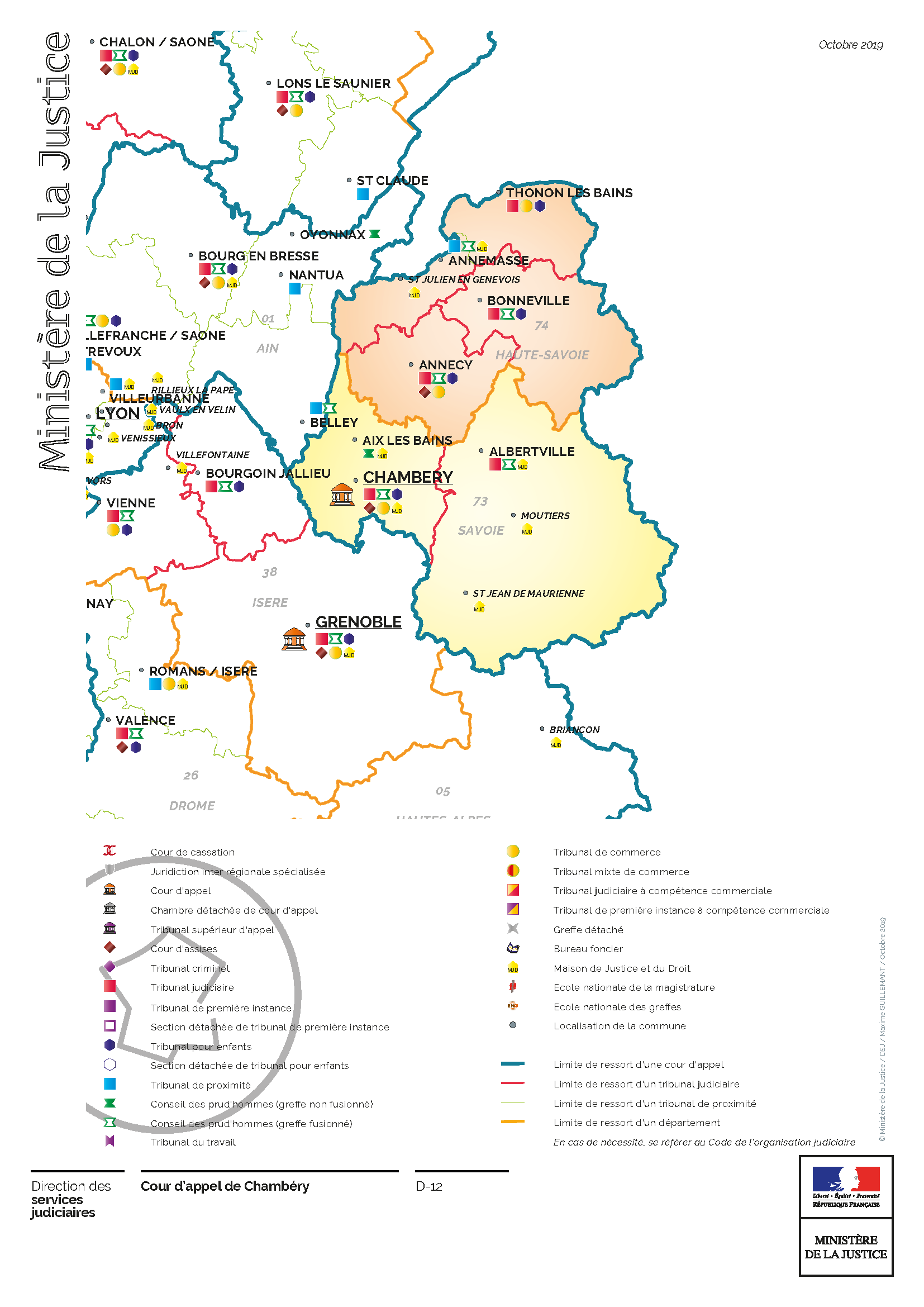 Carte du ressort de la Cour d'Appel de Chambéry