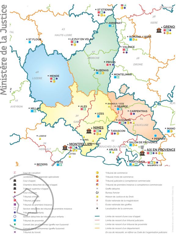 Carte du ressort de la cour d'appel de Nîmes