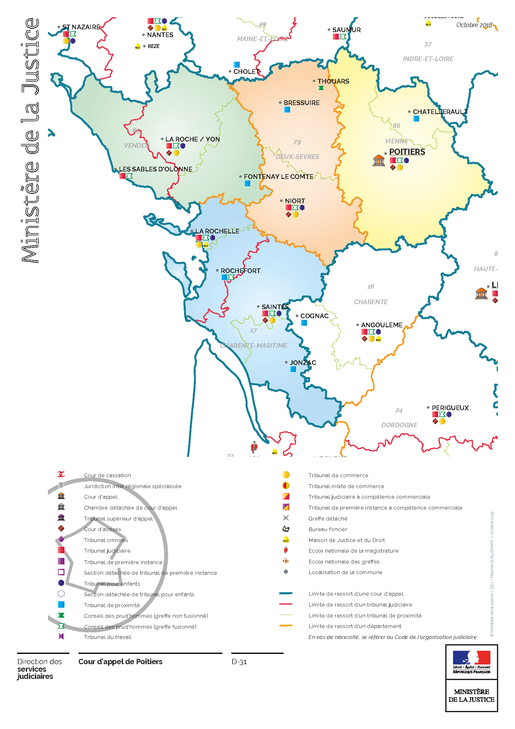 Carte du ressort de la cour d'appel de Poitiers