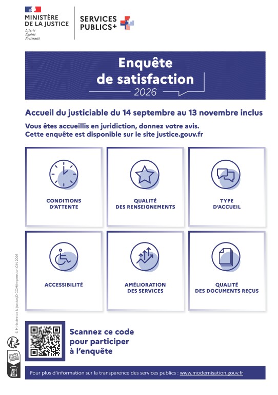 Enquête de satisfaction de l'accueil en juridiction 2026