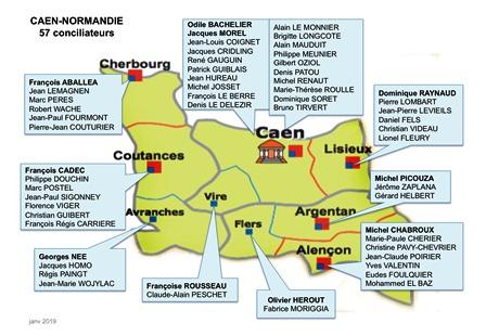Carte des conciliateurs sur le ressort de la CA de Caen