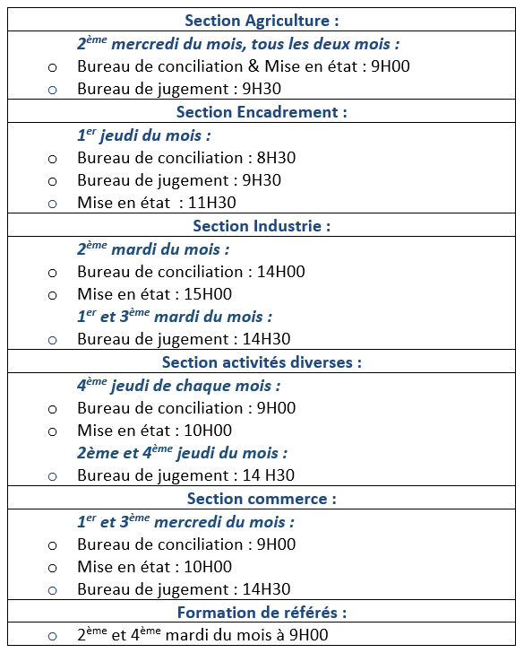 Organisation des audiences du CPH de Bastia